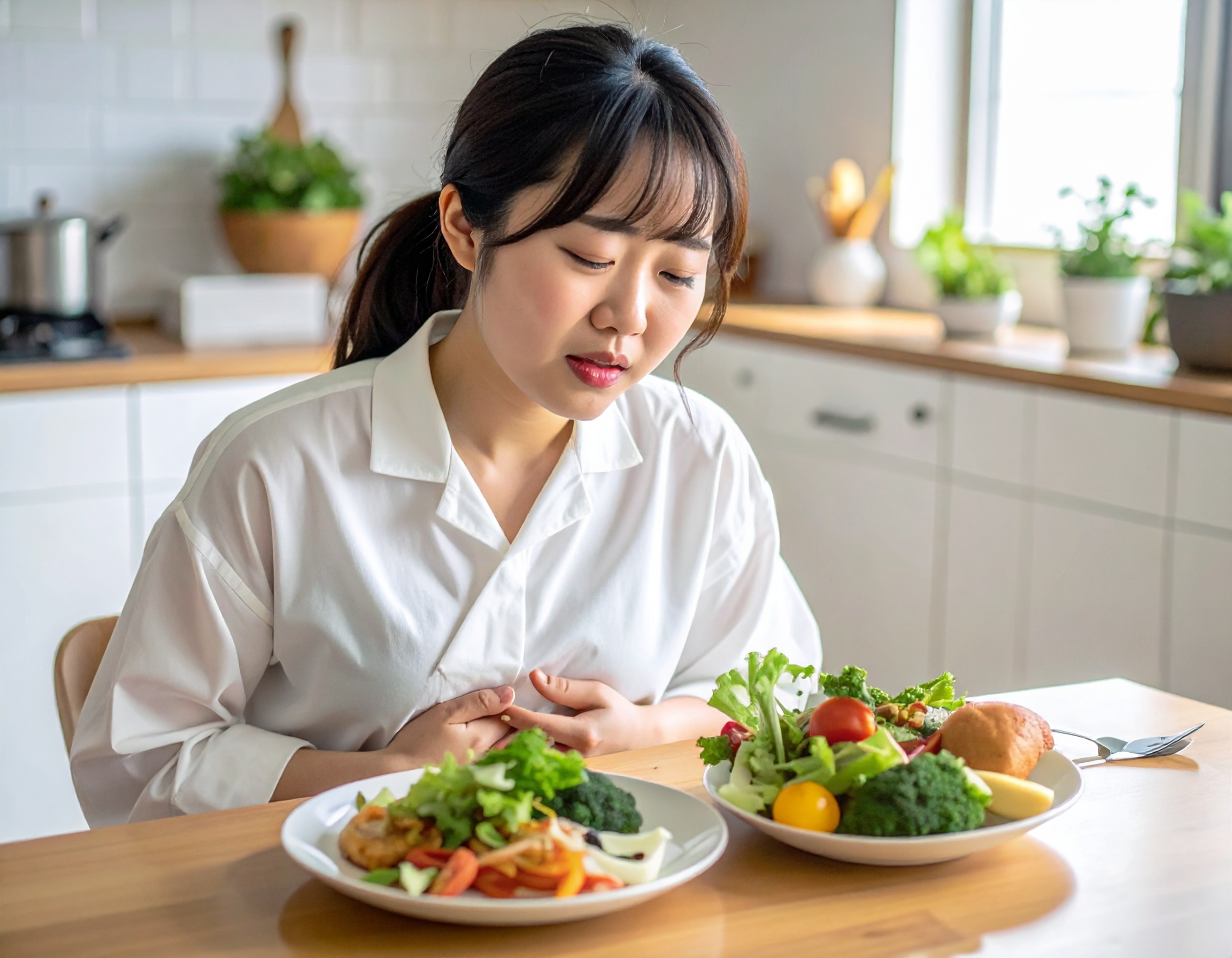 Firefly_食べ過ぎて 胸やけ がして 気分が悪い 日本人女性 650645